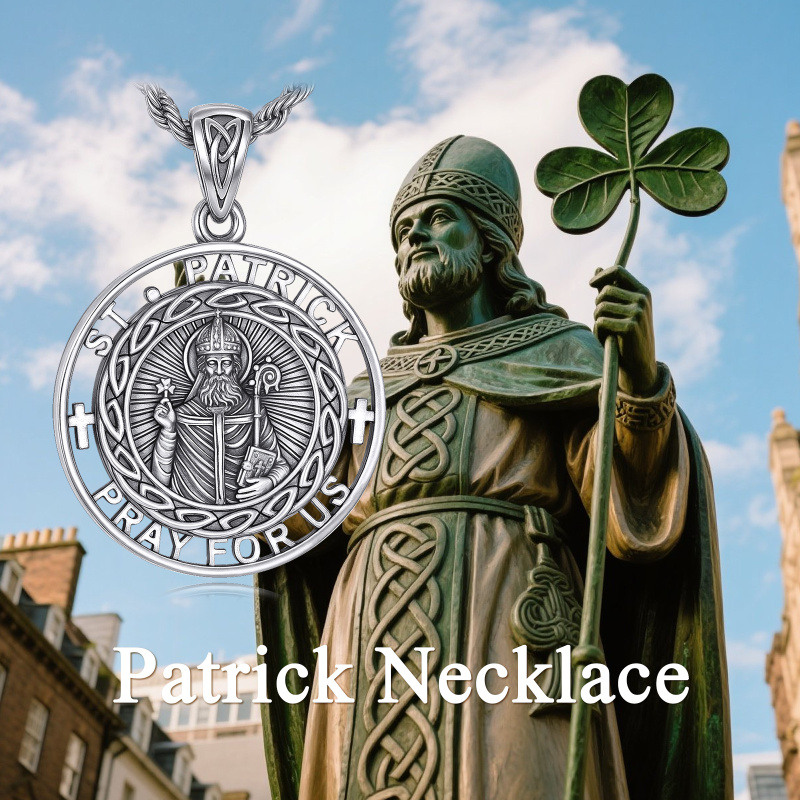 Sterling Silver Saint Patrick Pendant Necklace for Men-6