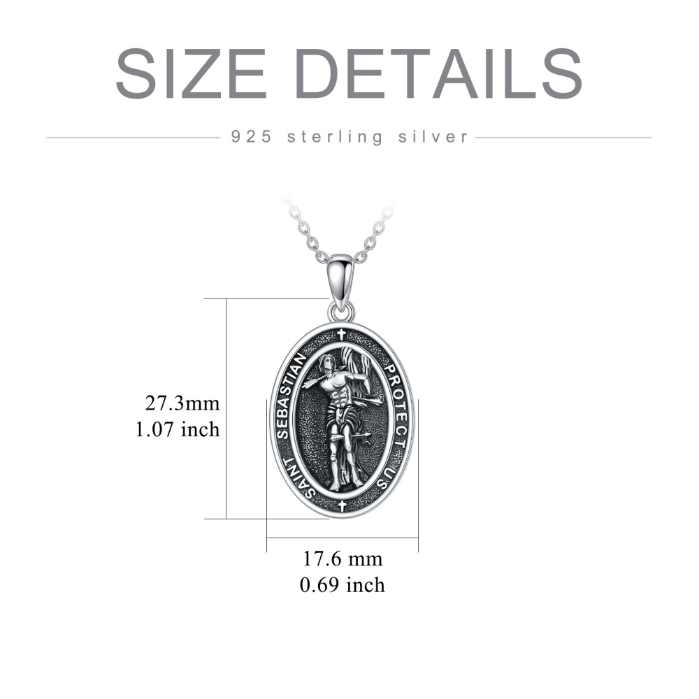 Sterling Silver San Sebastian Pendant Necklace with Engraved Word for Men