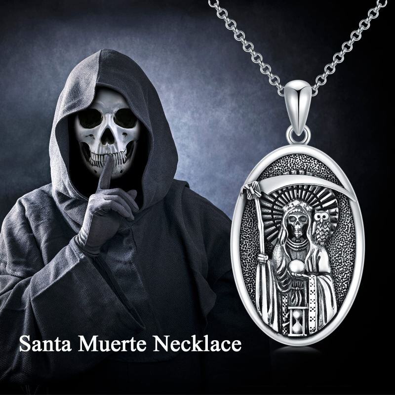 Prata esterlina Santa Muerte Perdoname e colar de pingente de coruja para homens-5