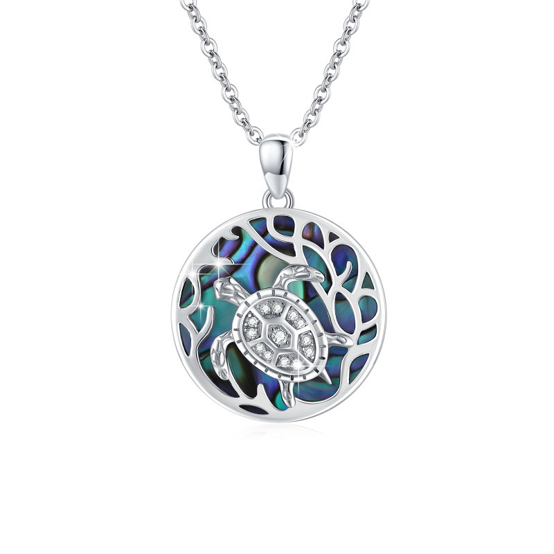 Sterling Silber Meeresschildkröte Blau Abalone Muschel Anhänger Halskette-9