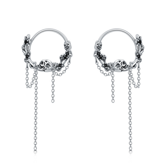 Boucles d'oreilles créoles en argent sterling avec tête de mort