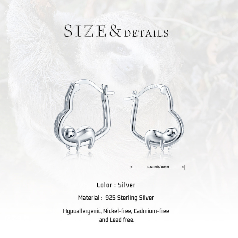 Pendientes de aro de plata de ley Sloth-4