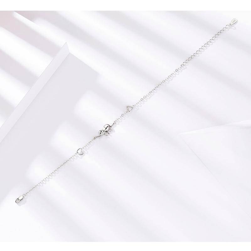 Pulsera de plata de ley con colgante de corazón de perezoso en rama-4