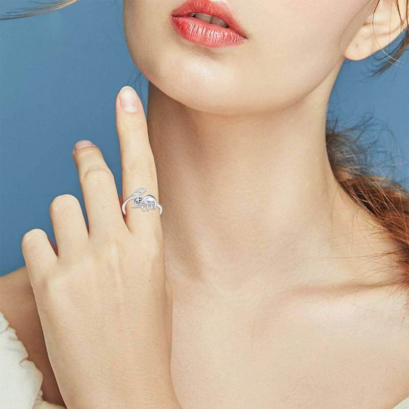 Anillo abierto de plata de ley Sloth-2