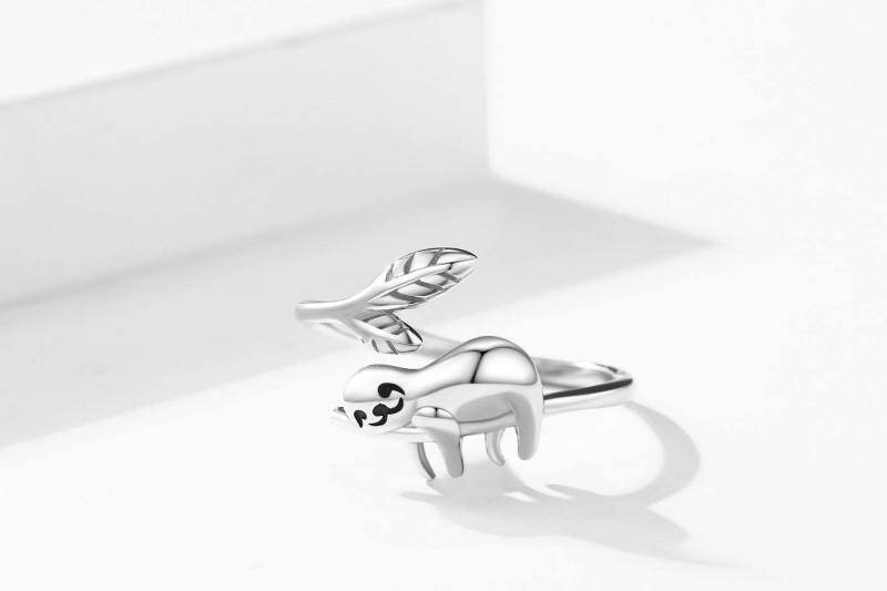 Anillo abierto de plata de ley Sloth-3