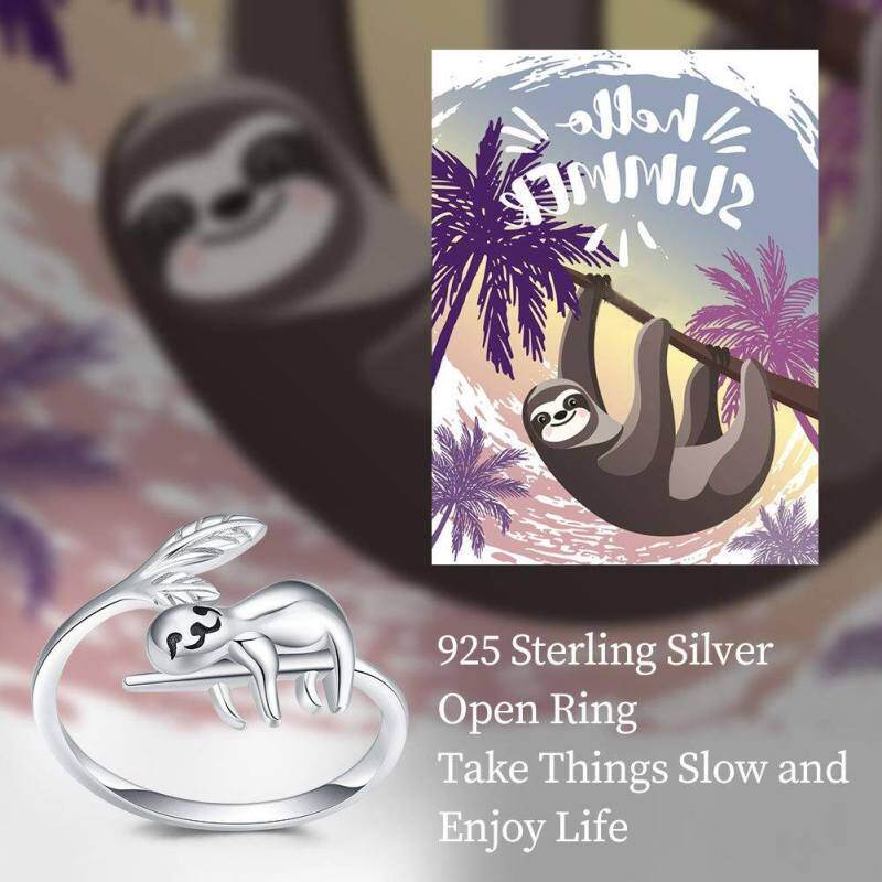 Anillo abierto de plata de ley Sloth-5