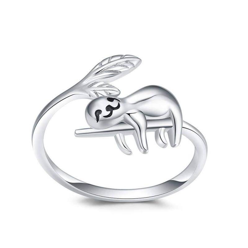 Anillo abierto de plata de ley Sloth-1