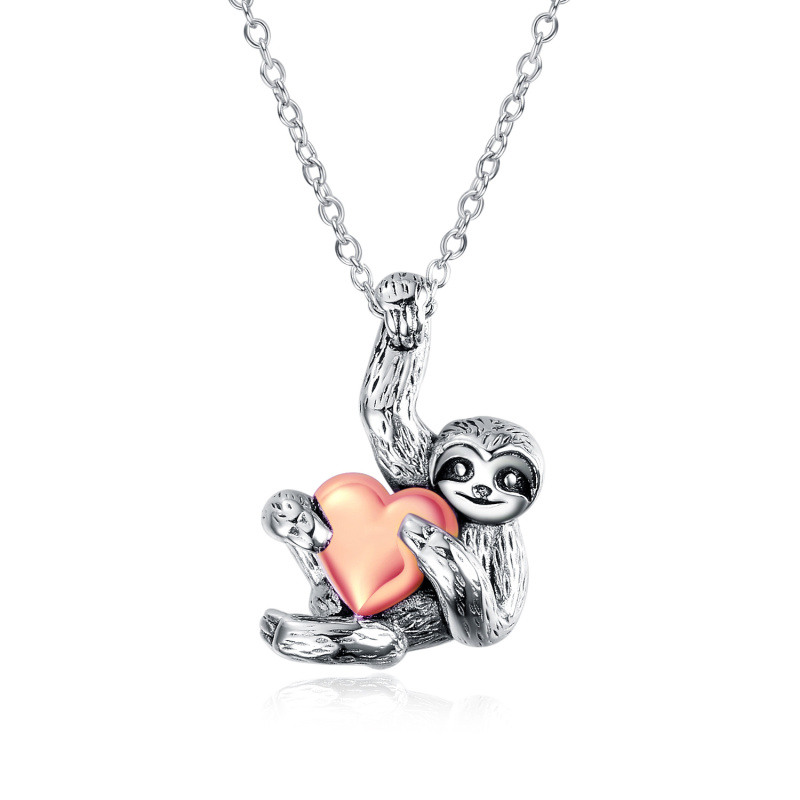 Collier en argent sterling avec pendentif Sloth et cœur en or rose-17