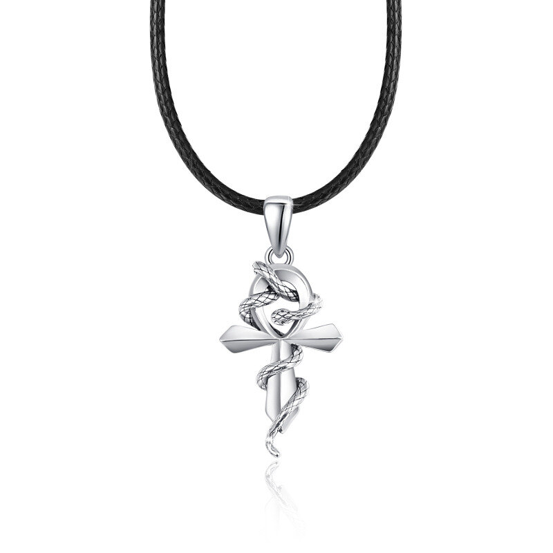 Collar con colgante de cruz de serpiente de plata de ley-12