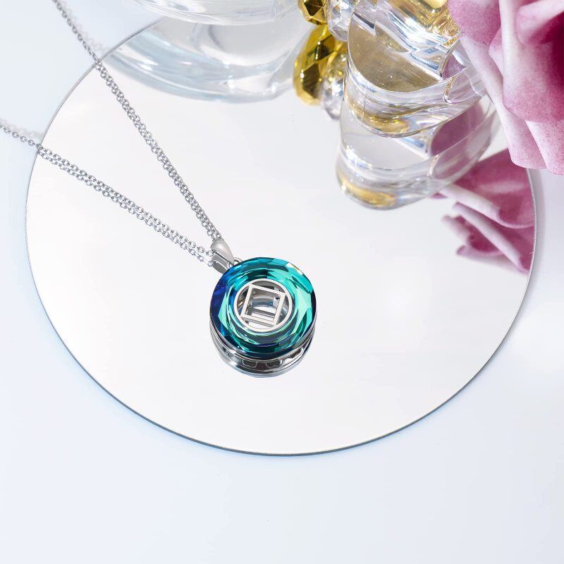 Sterling Silver Square Crystal Pendant Necklace-3