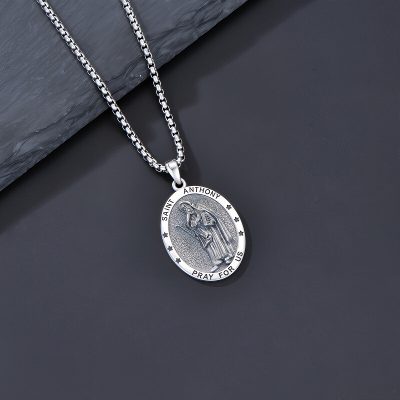 Sterling Silver St. Anthony Pendant Necklace for Men-4