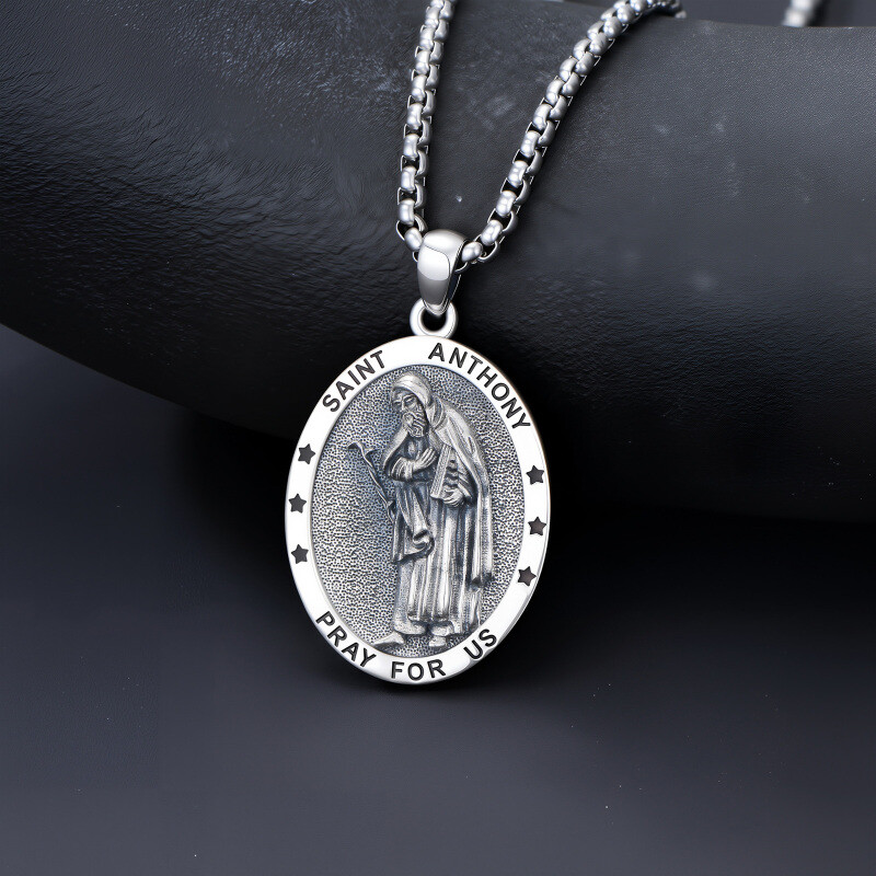 Sterling Silver St. Anthony Pendant Necklace for Men-5