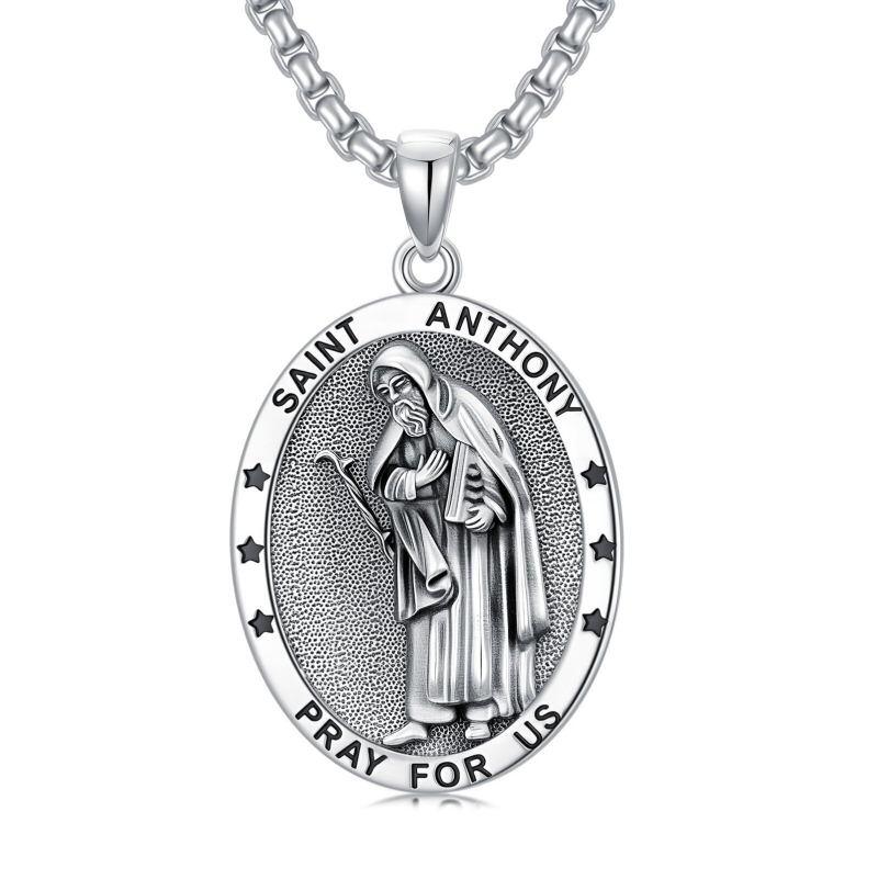 Sterling Silver St. Anthony Pendant Necklace for Men-9