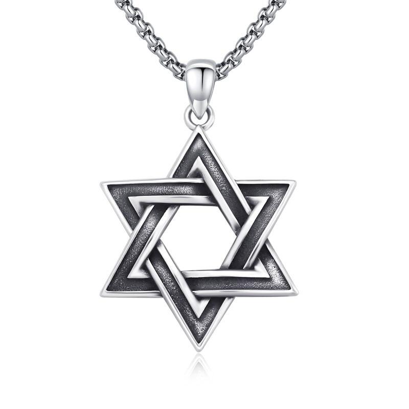 Collar con colgante de estrella de David en plata de ley para hombre-18