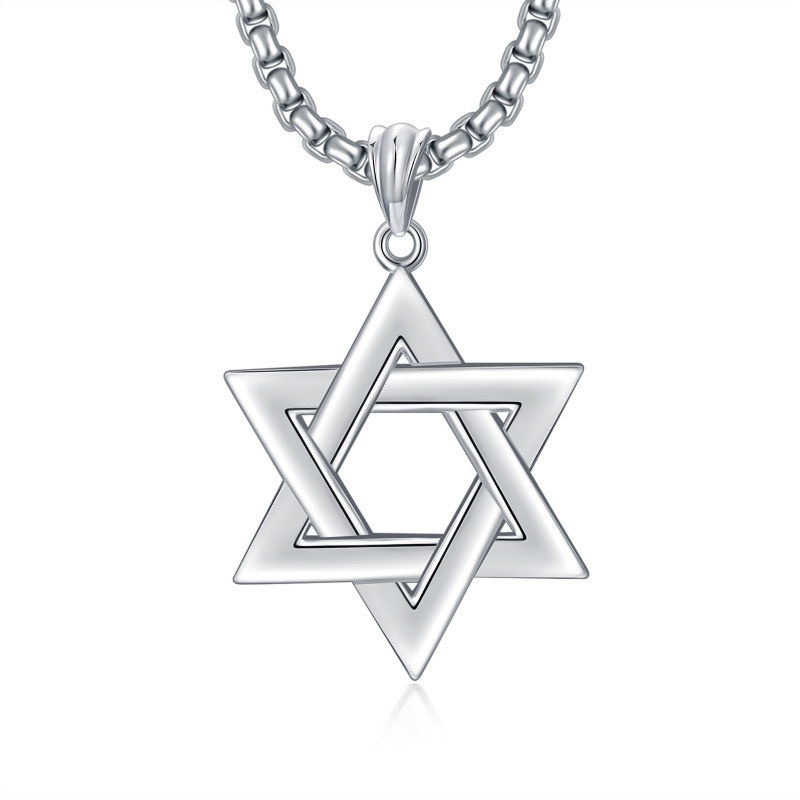 Collar con colgante de estrella de David en plata de ley para hombre-8