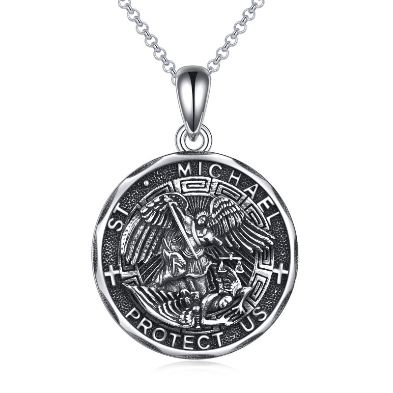Collier en argent sterling avec pendentif St Michael Protect Us pour hommes-6