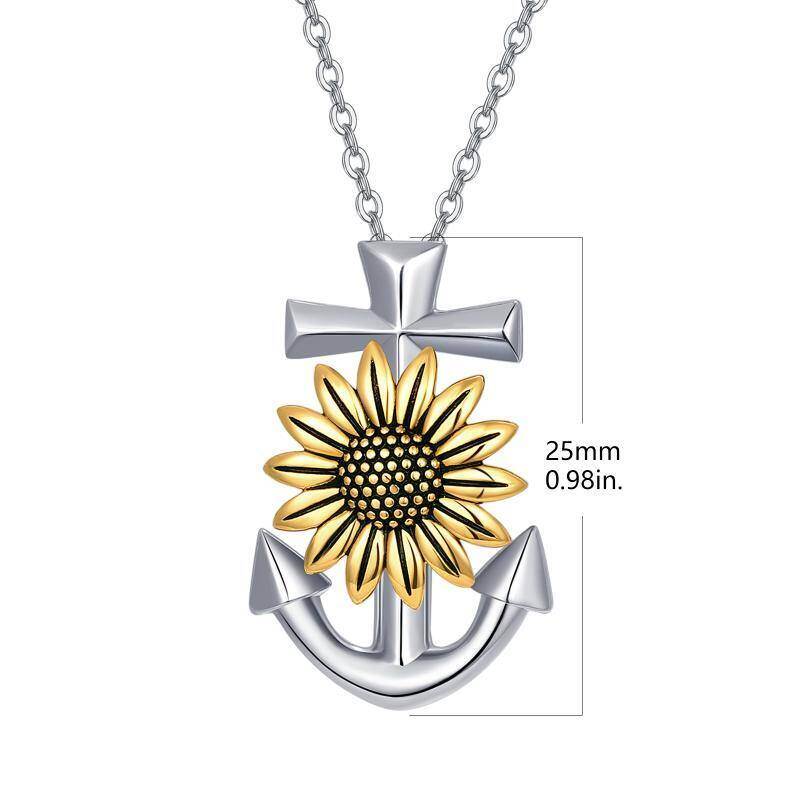 Collar de plata de ley con ancla y girasol-5