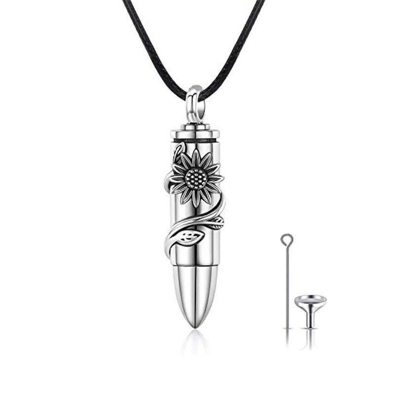 Collar de urna de bala de girasol de plata de ley para cenizas-20