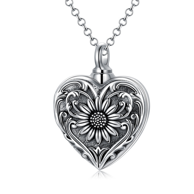 Collar girasol y urna corazón de plata de ley-11