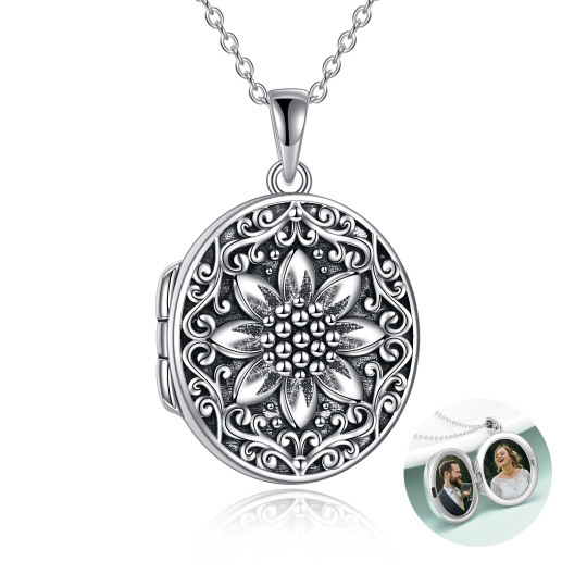 Collar con medallón de foto personalizado de girasol de plata de ley para mujer