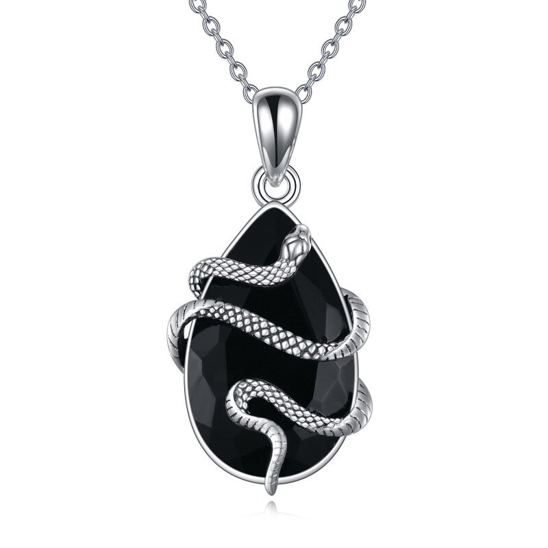 Sterling Silber Teardrop/Birnenförmige Achat Schlangen Anhänger Halskette-12