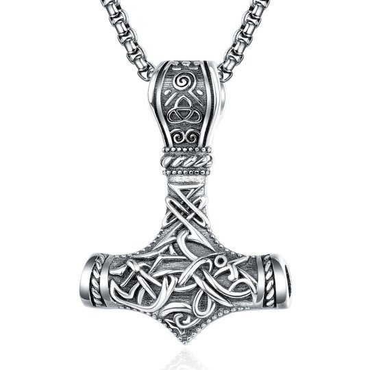 Martelo de Thor em prata esterlina e colar com pingente de runa viking para homem