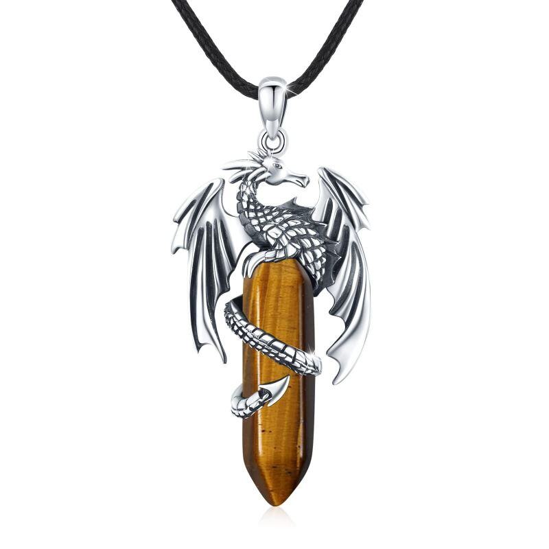 Collar Colgante Dragón Ojo de Tigre Plata de Ley-5