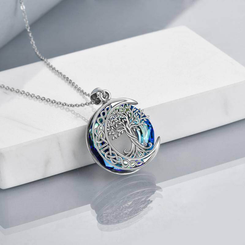 Halskette mit Anhänger aus Sterlingsilber mit keltischem Knoten und Mondkreis und Kristallen-5