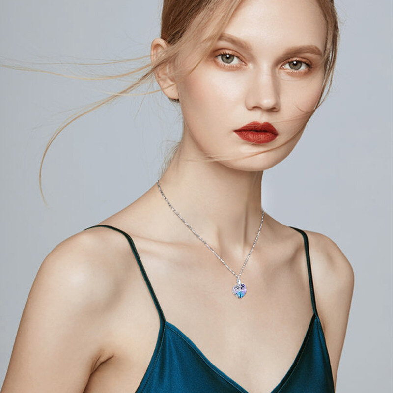 Collar de urna de cremación de plata de ley con forma de corazón de cristal y árbol de la vida para cenizas.-2