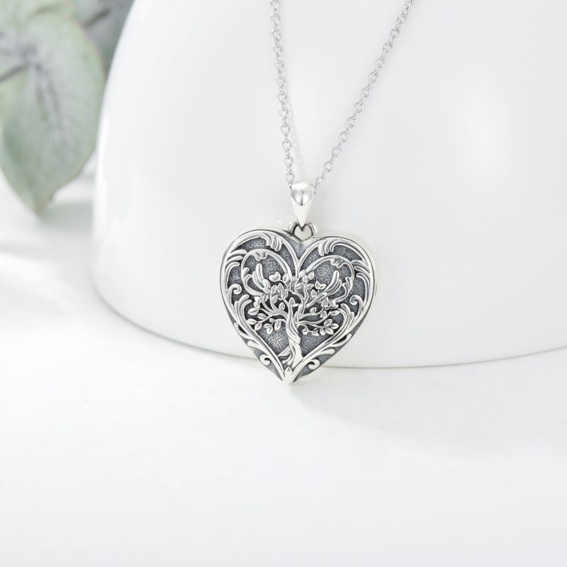Collar relicario personalizado con foto en forma de árbol de la vida y corazón de plata de-3
