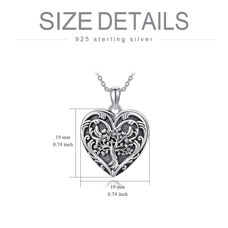 Collar relicario personalizado con foto en forma de árbol de la vida y corazón de plata de-7