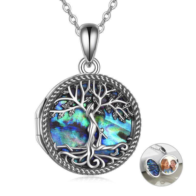 Plata de ley Árbol de la Vida Mamá y Niño Personalizada Foto Relicario Collar-7