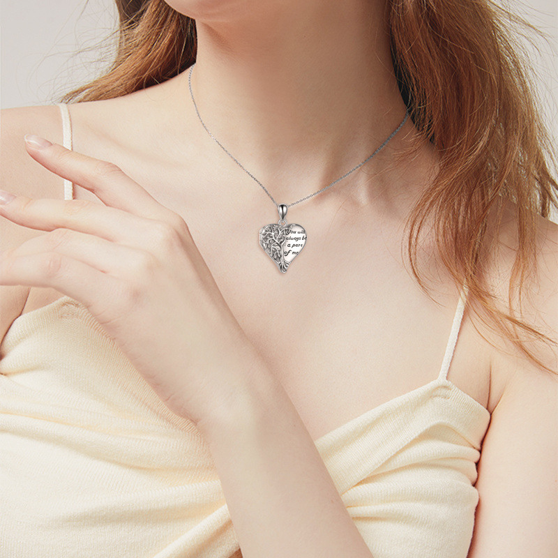 Collar con medallón fotográfico personalizado del Árbol de la Vida en plata de ley con palabra grabada-2