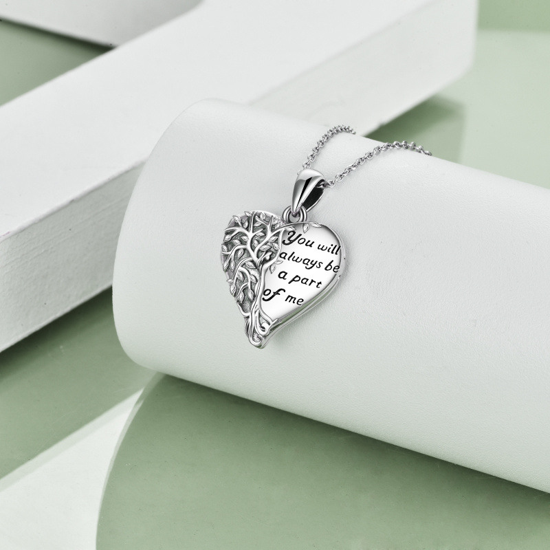 Collar con medallón fotográfico personalizado del Árbol de la Vida en plata de ley con palabra grabada-3