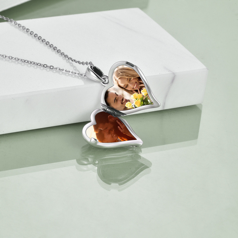 Collar con medallón fotográfico personalizado del Árbol de la Vida en plata de ley con palabra grabada-4
