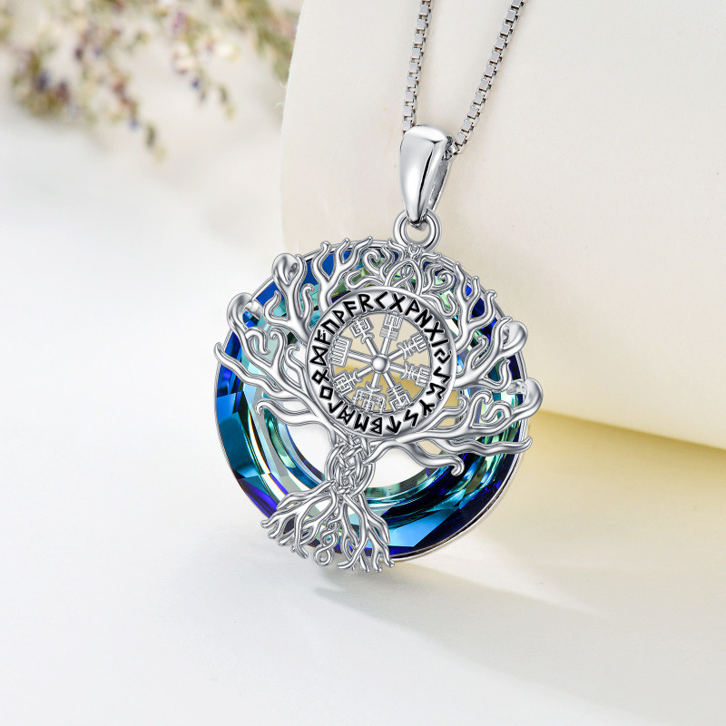 Collar con colgante de cristal de runa vikinga del árbol de la vida en plata de ley-3