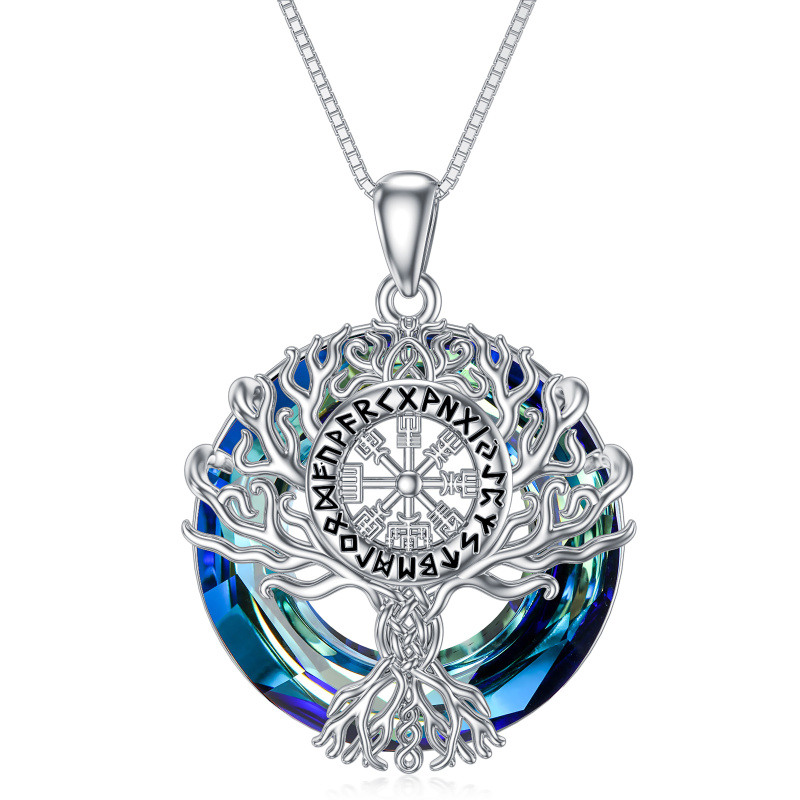 Sterling Silver Tree Of Life & Viking Rune Crystal Pendant Necklace-8