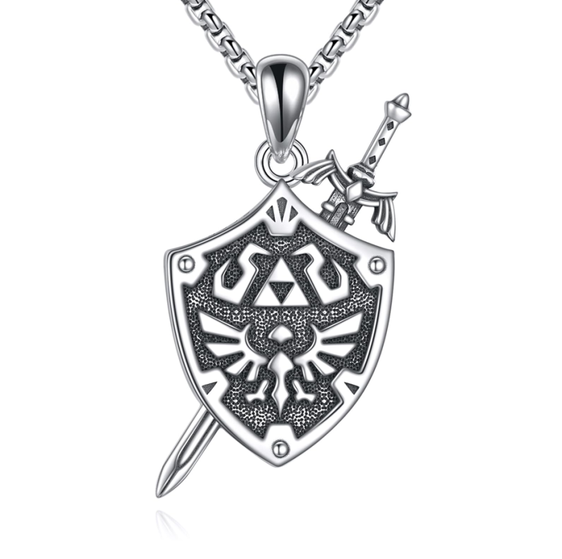 Collar de oro blanco de 14 quilates con la Trifuerza y la leyenda de Zelda, ideal como regalo para hombres y mujeres.-1