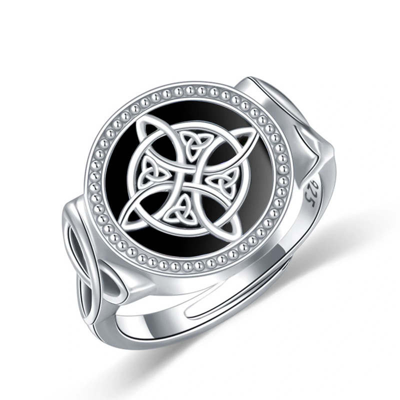 Anillo de nudo celta con nudo de bruja en plata de ley y turquesa-15