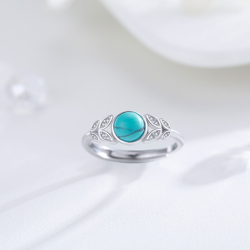 Anillo abierto de hojas de turquesa en plata de ley-6