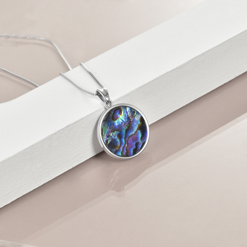 Collar circular de plata de ley con forma de búho, árbol de la vida y concha de abulón en dos tonos para mujeres y hombres-3