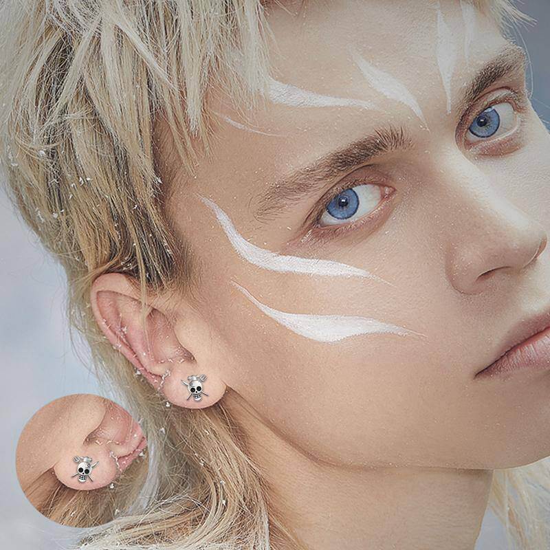 Pendientes de anime de dos tonos en plata de ley para hombre-2
