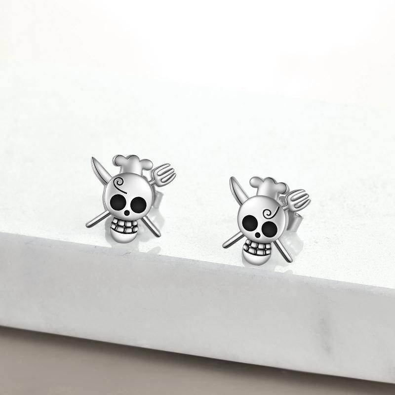 Pendientes de anime de dos tonos en plata de ley para hombre-3