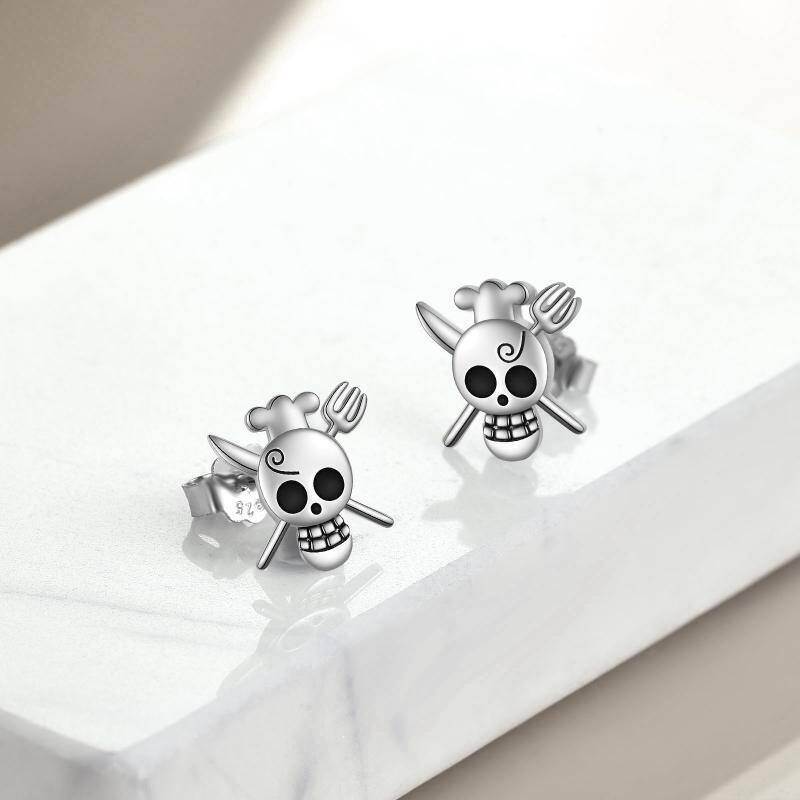 Pendientes de anime de dos tonos en plata de ley para hombre-4