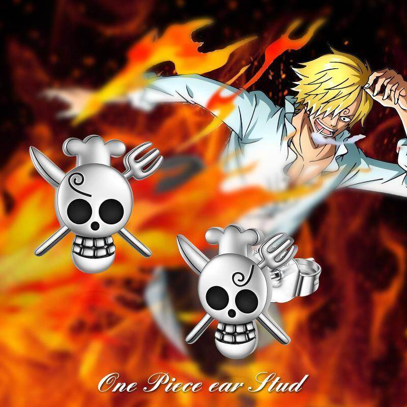 Pendientes de anime de dos tonos en plata de ley para hombre-6