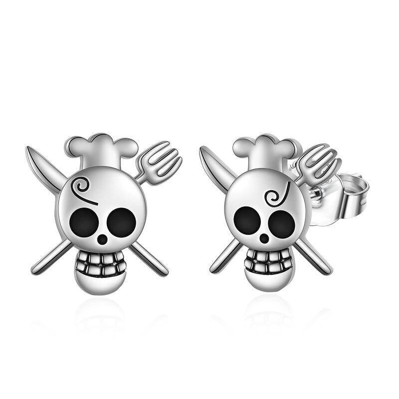 Pendientes de anime de dos tonos en plata de ley para hombre-1