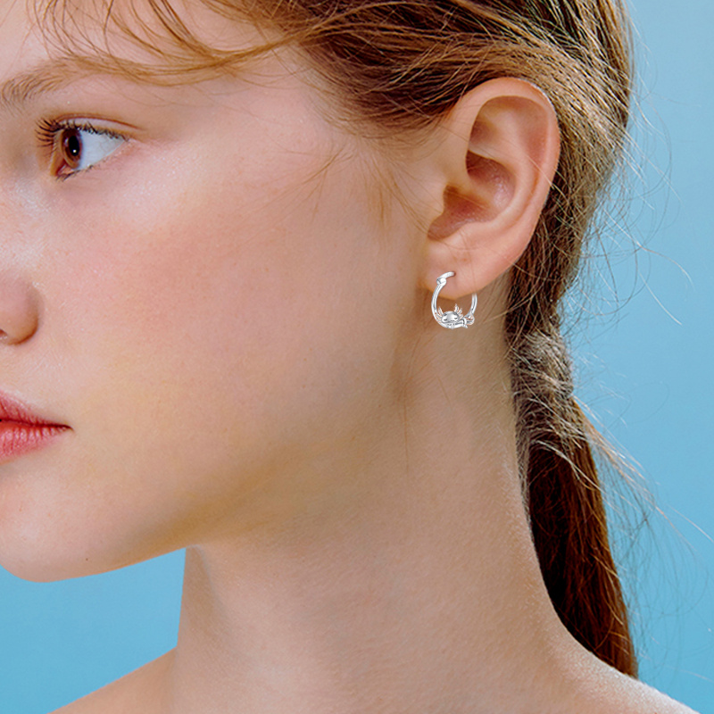 Sterling Silver Two-tone Axolotl Hoop Earrings-2