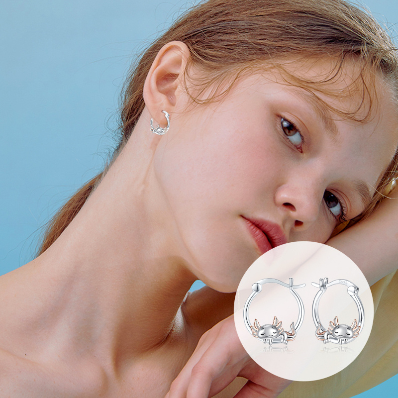 Sterling Silver Two-tone Axolotl Hoop Earrings-3