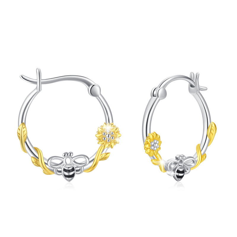 Boucles d'oreilles en argent sterling bicolores abeille et tournesol-1
