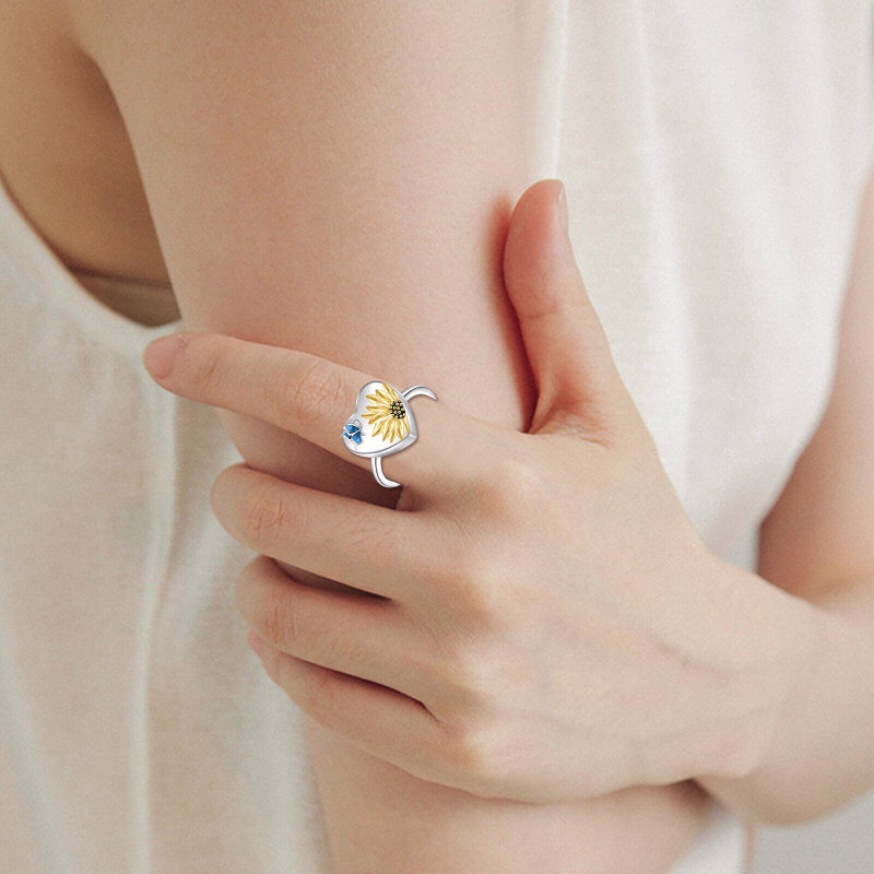 Bague urne papillon bicolore en argent sterling avec cœur de tournesol et mot gravé pour femme-2
